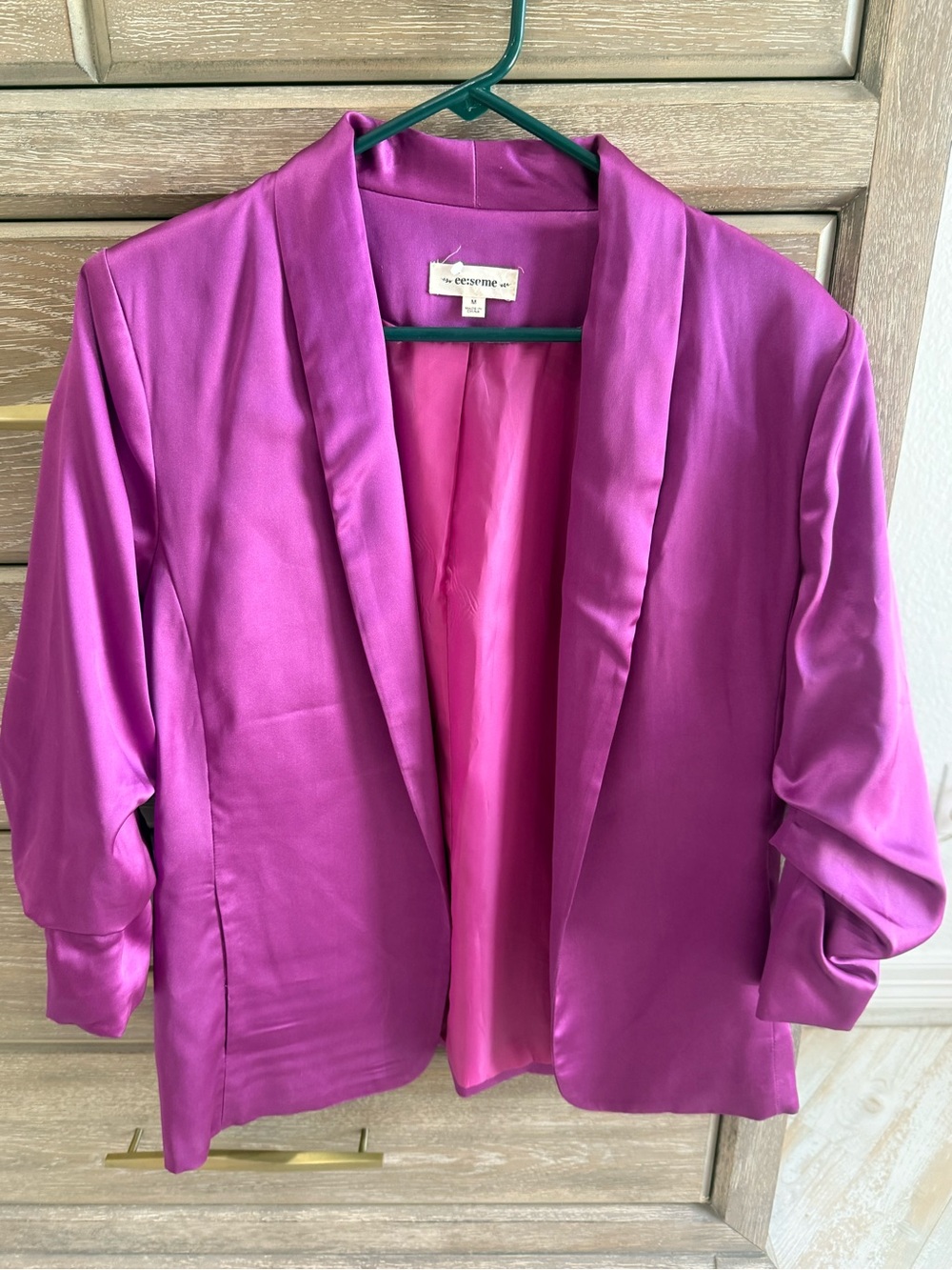 eesome Fuchsia Open-Front Satin Blazer